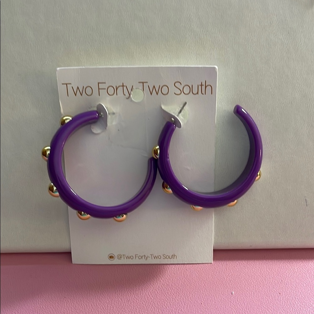 NWT--PURPLE Hoop Earrings by Two Forty Two South Purple Hoop Earrings